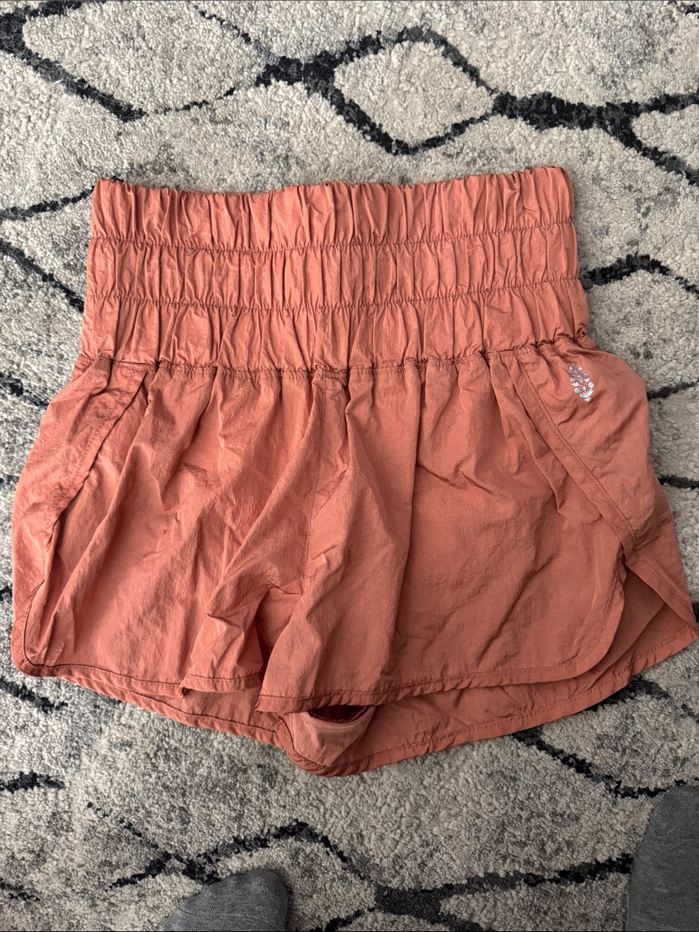 Free People Rust Coral Smocked-Waist Athletic Shorts